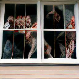 Picture of zombies swarming up against the windows of a house