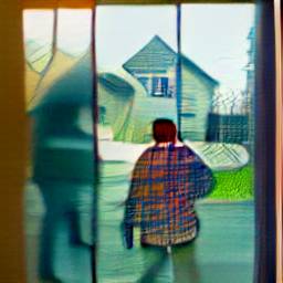 photo of a ghostly man in a plaid shirt outside a living room window